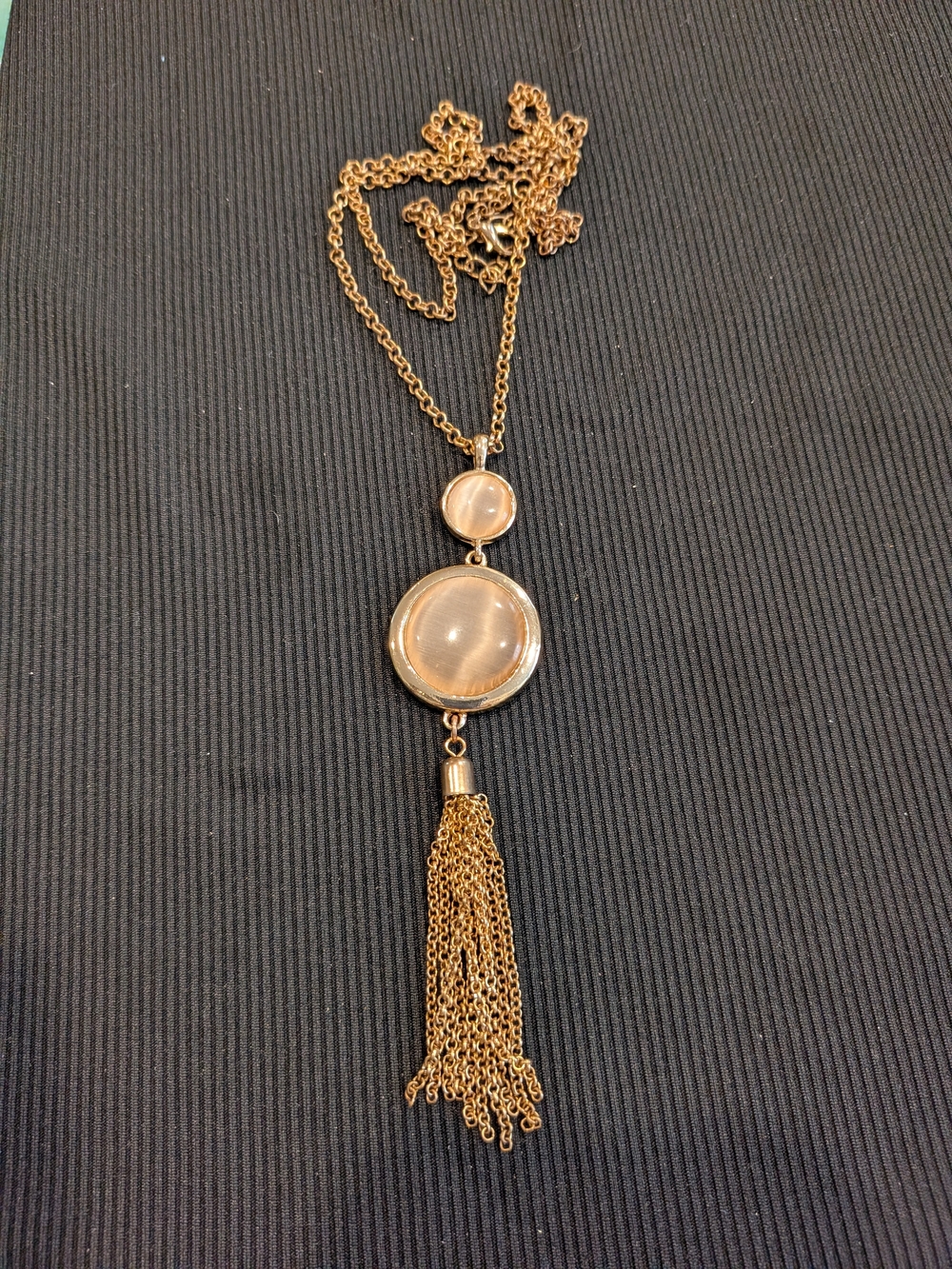 Gold-Tone Tassel Moonstone Cabochons Pendant Necklace 20"  - Women Jewelry